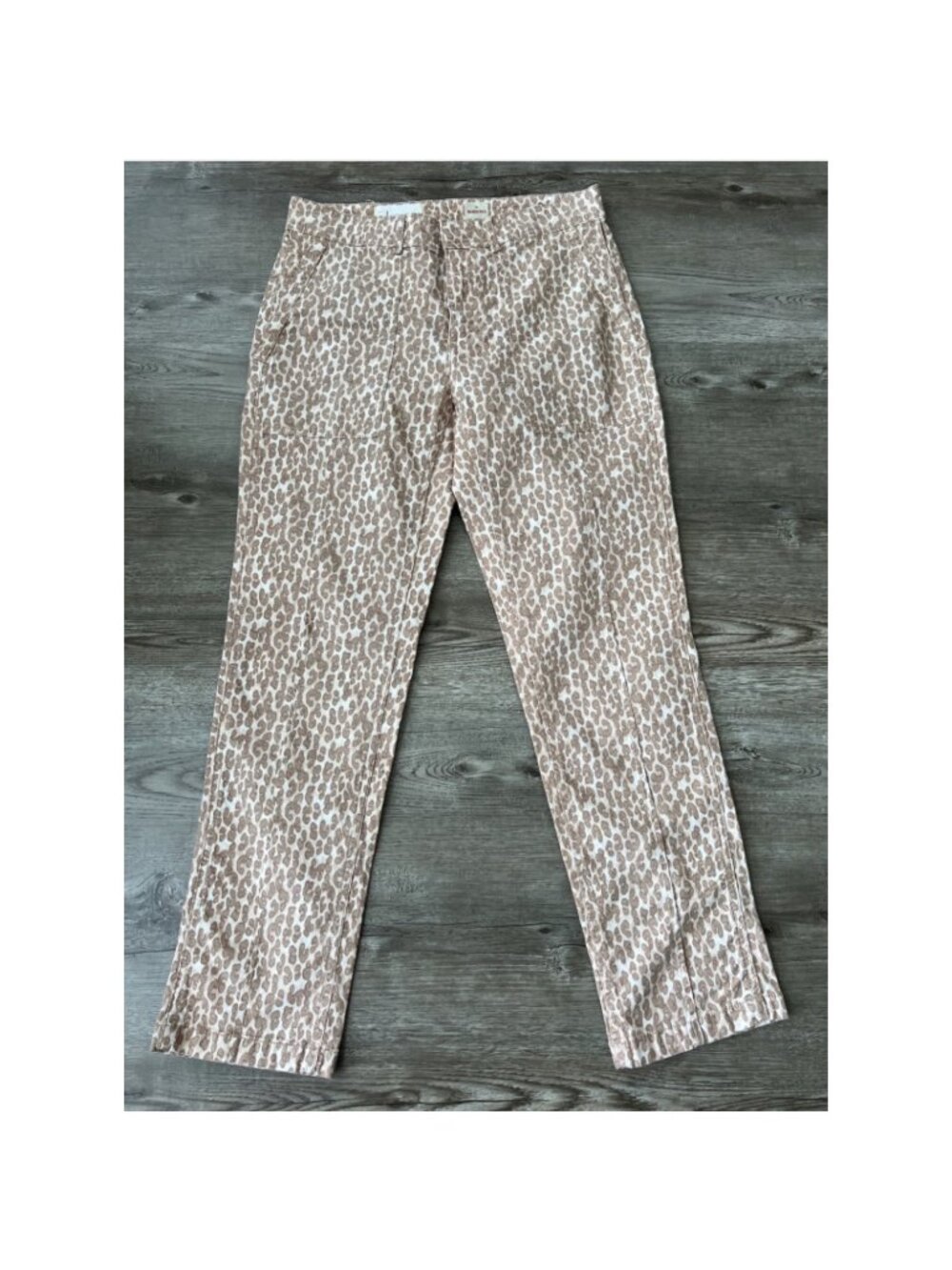 Anthropologie Wanderer Utility Pants Womens 28 Leopard Print Linen Blend Ankle